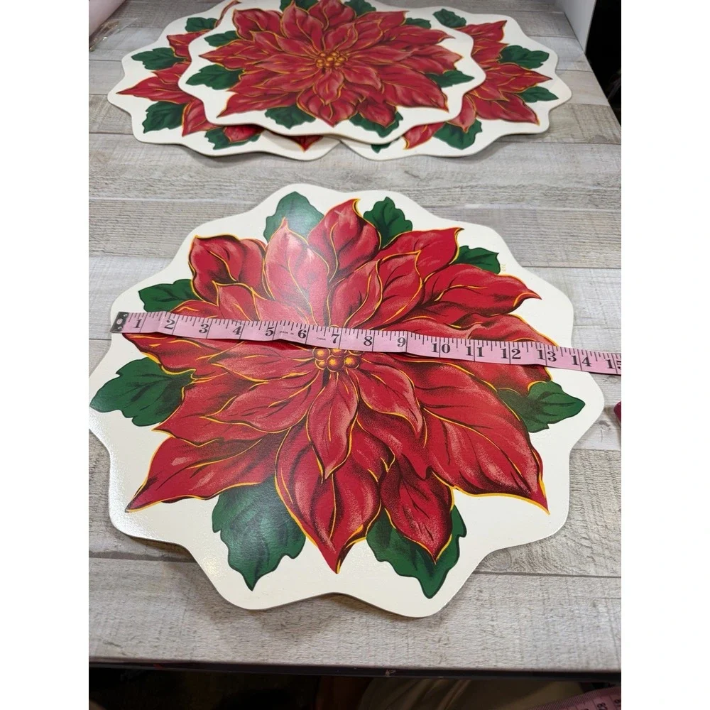 Vintage Kmart Trim A Home Poinsettia Christmas Placemats Set of 4 Die Cut
